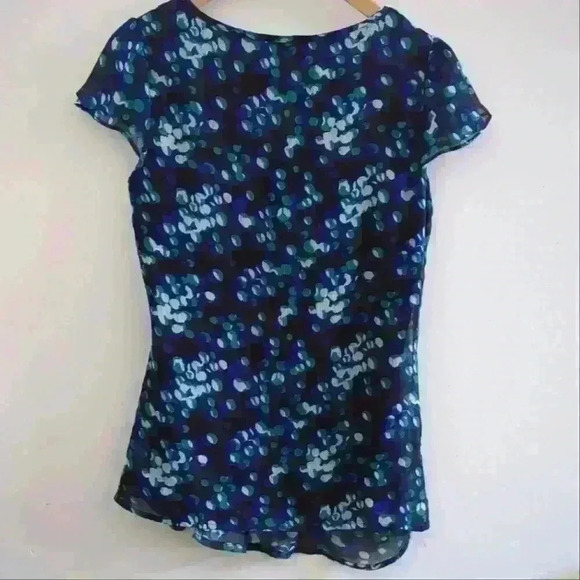 ISPIRI | Women's Black/Teal/Blue Dotted Short Sleeve Front Ruched  Blouse - Picture 5 of 5